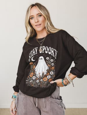 The Nest Stay Spooky Pullover Sweatshirt- Dark Chocolate: Dark Chocolate