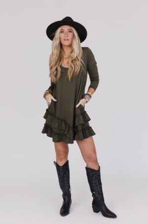 constance-ruffle-hem-long-sleeve-dress-olive-light/Olive