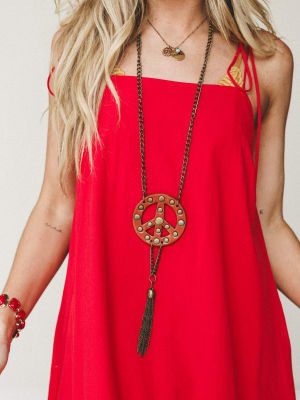 Peace and Love Leather Studded Necklace: undefined