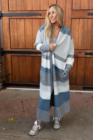 The Nest So Cozy Oversized Striped Knit Duster: Blue Multi