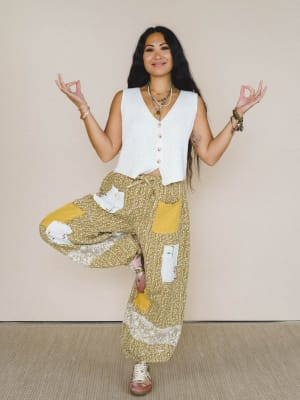 Jeanie Patchwork Pants - Mustard S / Mustard