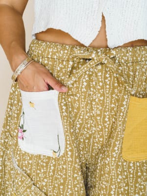 Jeanie Patchwork Pants - Mustard S / Mustard