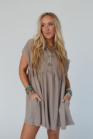 sweet-nothings-baby-doll-dress-khaki/Khaki