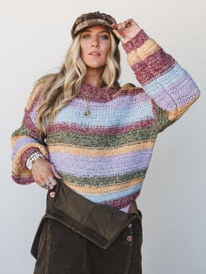 Creekstone Striped Sweater: Burgundy Multi