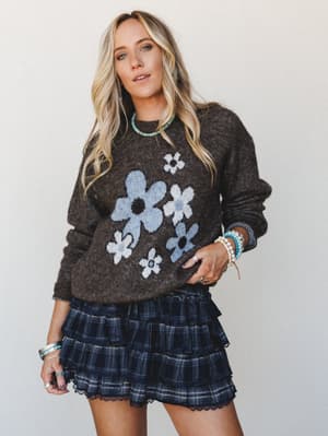 Dose of Flowers Sweater: Brown Blue