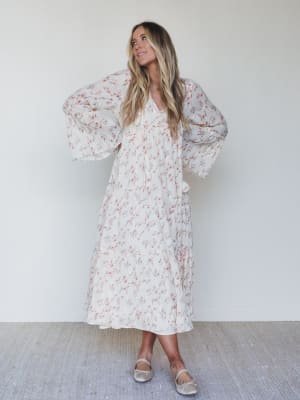 Vintage Petals Tiered Flare Maxi Dress: undefined