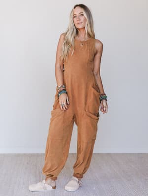 Turning Point Washed Cargo Jumpsuit: turning-point-washed-cargo-jumpsuit-camel-1/Camel