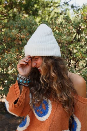 Maybelle Waffle Beanie: maybelle-waffle-beanie-ivory/Ivory
