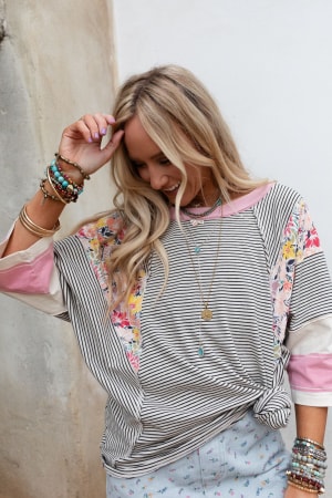 Britt Patchwork Floral Print Top: undefined