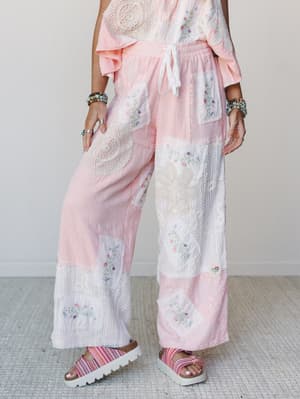 Patchwork Parade Woven Pants - Pale Pink S / Pale Pink