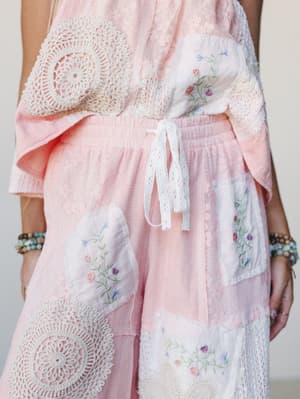 Patchwork Parade Woven Pants - Pale Pink S / Pale Pink