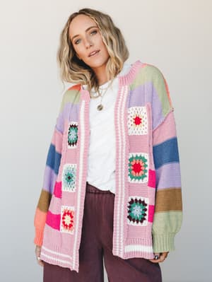 Daisey Daze Cardigan: daisey-daze-cardigan-rose-multi/Rose Multi