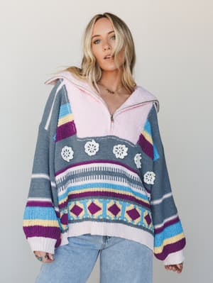 Opal Patterned Pullover: opal-patterned-pullover-grey-multi/Grey Multi