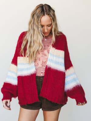 Throwback Stripes Cardigan: throwback-stripes-cardigan-dried-cherry/Cranberry
