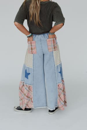 Coastal Chill Boho Wide Leg Pants in Denim Multi from Three Bird Nest