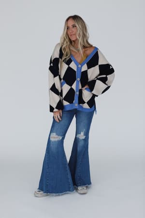 Ayla Argyle Cardigan: Navy
