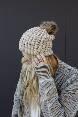 Aspen Waffle Knit Faux Fur Beanie: undefined