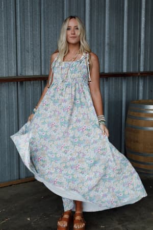 The Nest Bohemian Grace Maxi Dress: the-nest-bohemian-grace-maxi-dress-green-floral/Yellow
