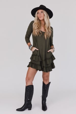 constance-ruffle-hem-long-sleeve-dress-olive-light/Olive