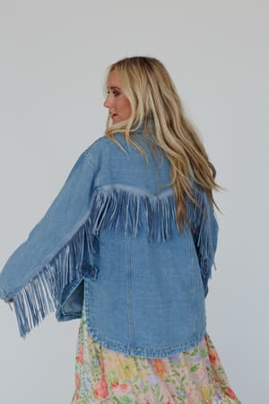 back view of Jackson Hole Button Down Jacket in Denim from 3BN