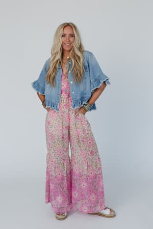 Scottie Ruffle Denim Jacket in Light Denim from Three Bird Nest