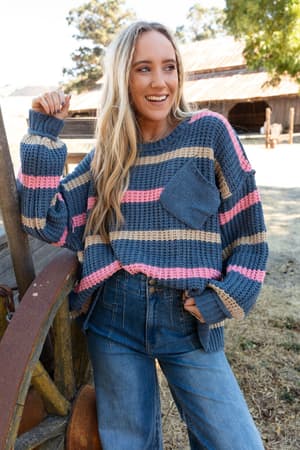 Golden Girl Striped Sweater: Navy