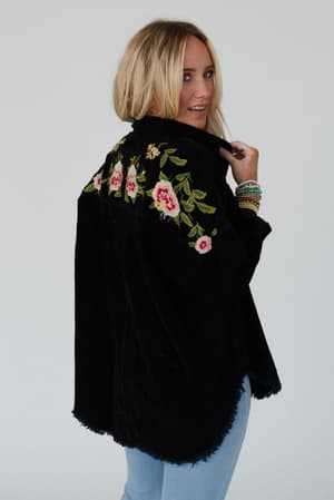 Gardener Embroidered Button Down Top: gardener-embroidered-button-down-top-black/Black