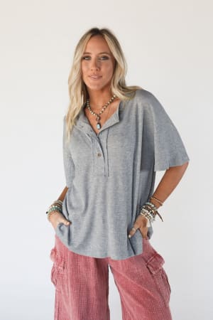The Nest Soft Plume Henley Top: undefined