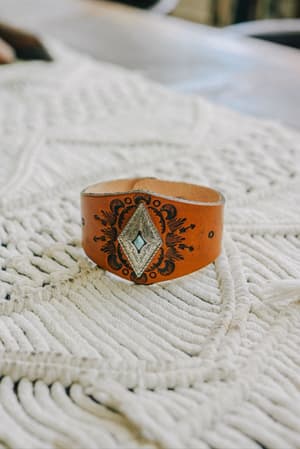 Wynona Diamond Leather Cuff Bracelet: Camel