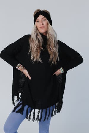 Paloma Poncho Sweater: Black