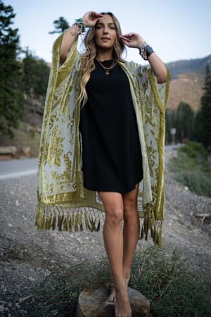 Crushin' On You Velvet Kimono: crushin-on-you-velvet-kimono-mustard/Lime
