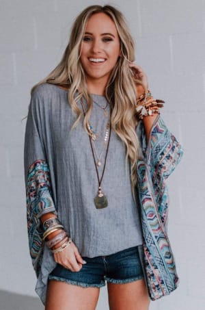 Fallon Embroidered Sleeve Poncho: undefined