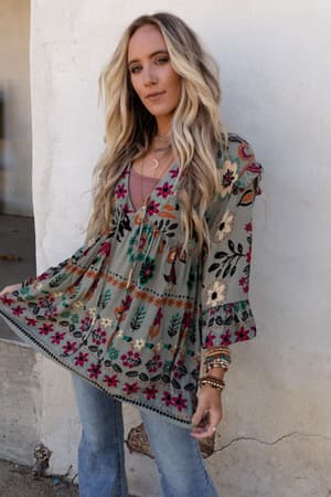 Leona Floral Print Tunic: Sage