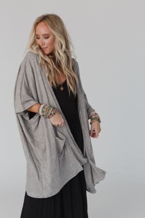 The Nest Boho Essential Hooded Ribbed Sweater: undefined