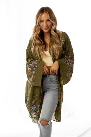 Fun In Florals Kimono: copy-of-fun-in-florals-kimono-olive/Olive
