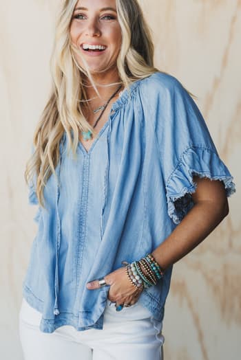 hearts-aligned-ruffled-sleeve-top-light-denim/Blue
