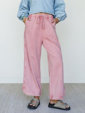 So Comfy Wide Leg Pant Cropped Length - Mauve XL / Burgundy