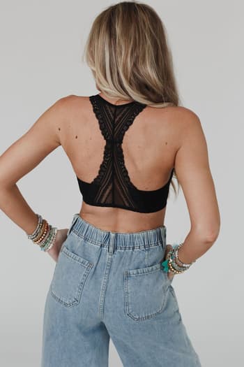 Evermore Seamless Lace Racerback Bralette in Black