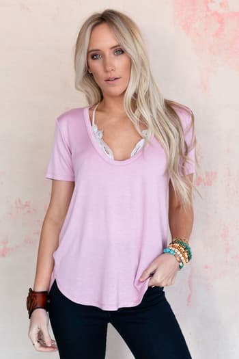3BN Scoop Neck Bralette Tee - Pink | CORE - Three Bird Nest