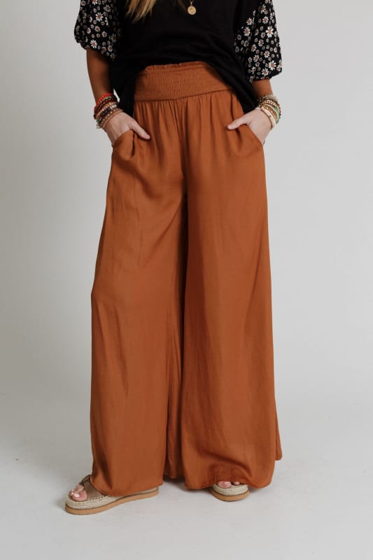 Pasha Satin Wide Leg Pants - Camel