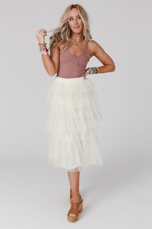 So Loved Tiered Lace Skirt - Ivory | Three Bird Nest