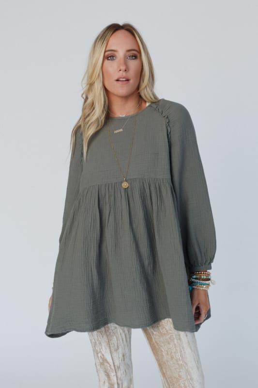 Bare Elegance Raglan Tunic Top - Dusty Olive