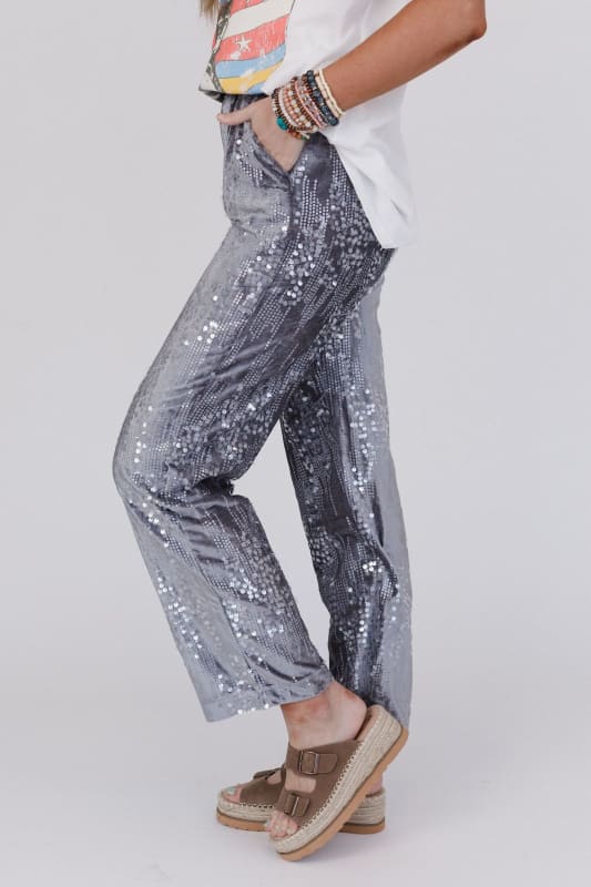 ASOS DESIGN extreme flare sequin trouser in silver | ASOS