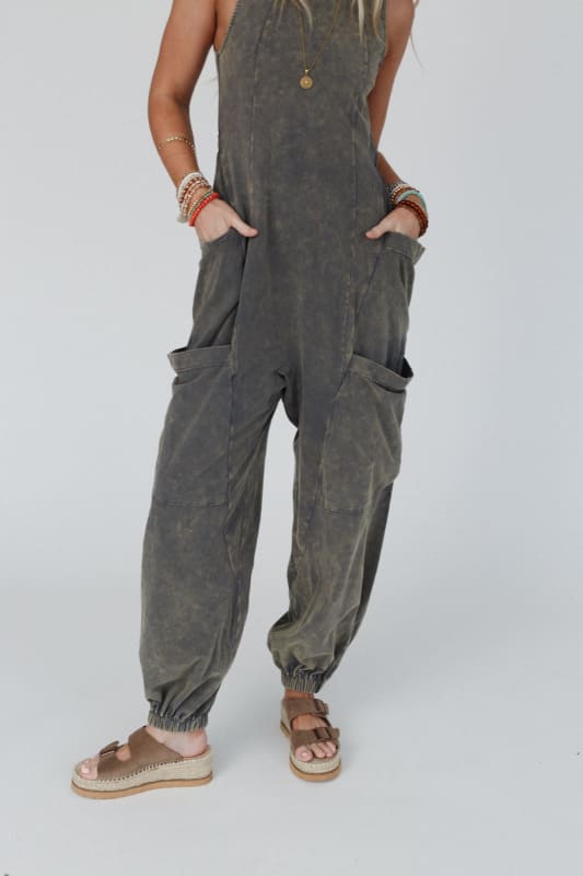 Cargo Pocket Linen Jumpsuit