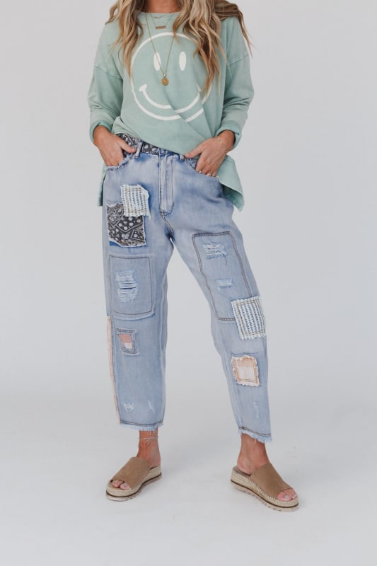 Offshore Patchwork Detail Pants - Denim | Three Bird Nest