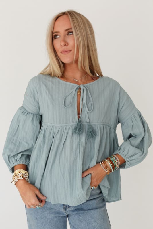 Warm Breeze Flare Blouse - Sage