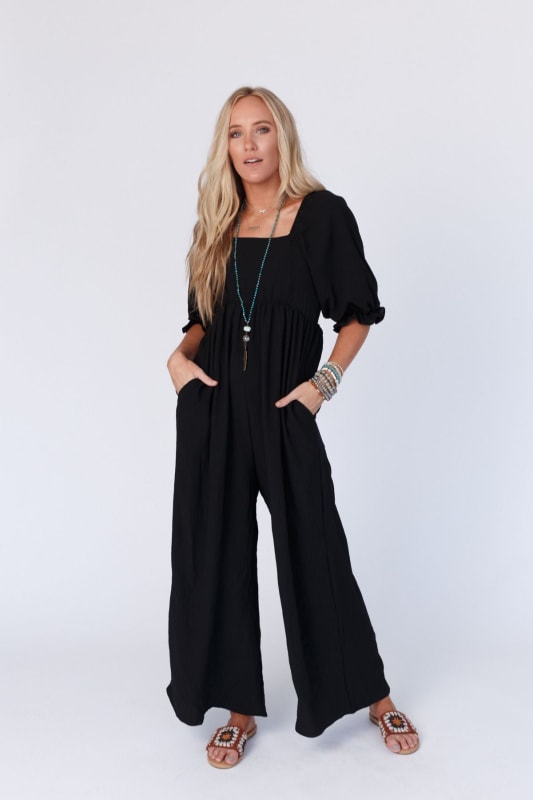 Solid Wide Leg Cropped Jumpsuit