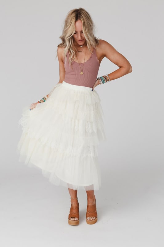 So Loved Tiered Lace Skirt - Ivory | Three Bird Nest