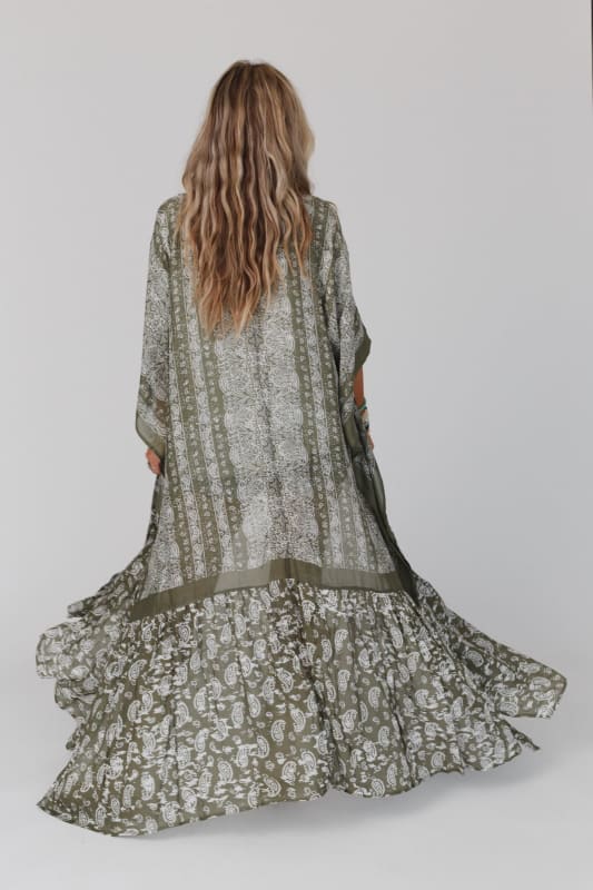 Paisley Tapestry Free Flow Duster Kimono - Olive