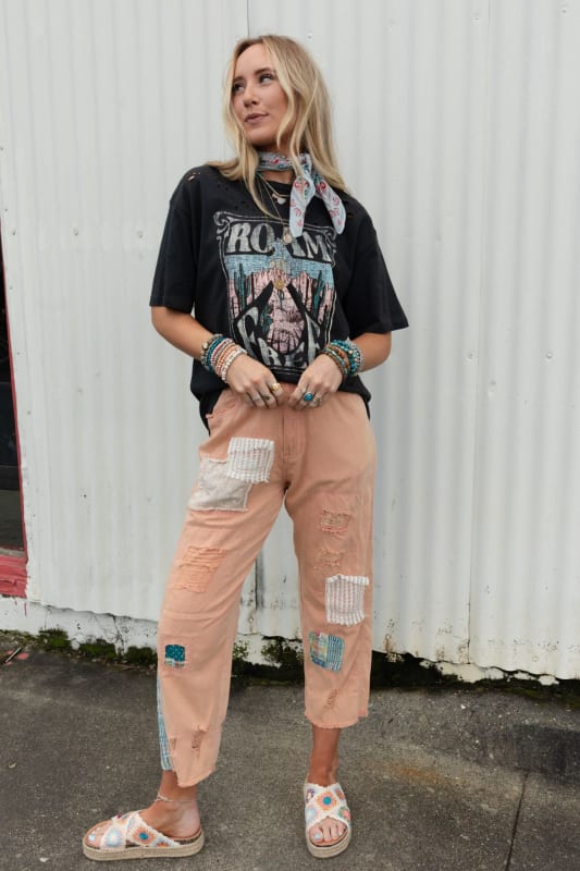 Offshore Patchwork Detail Pants - Pink